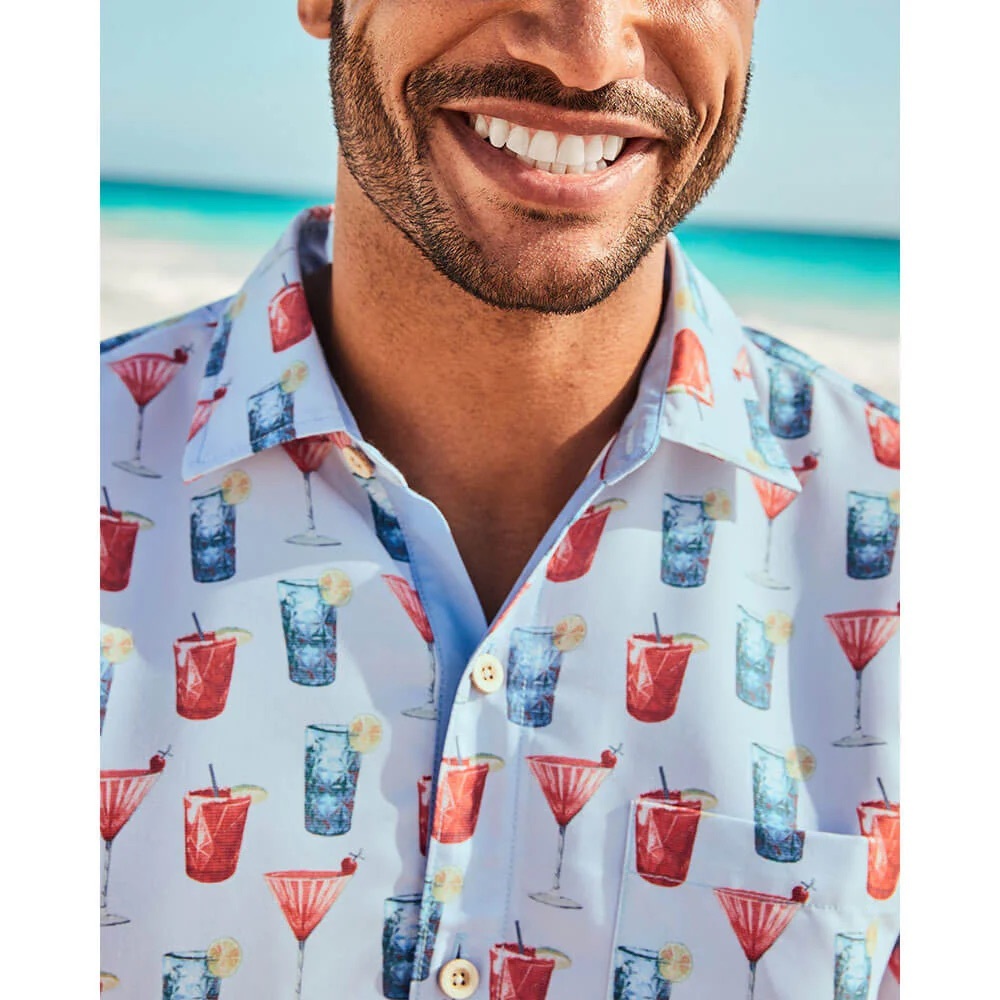 Tommy Bahama White and Blue Cocktail Print Shirt - Picture 5 of 5